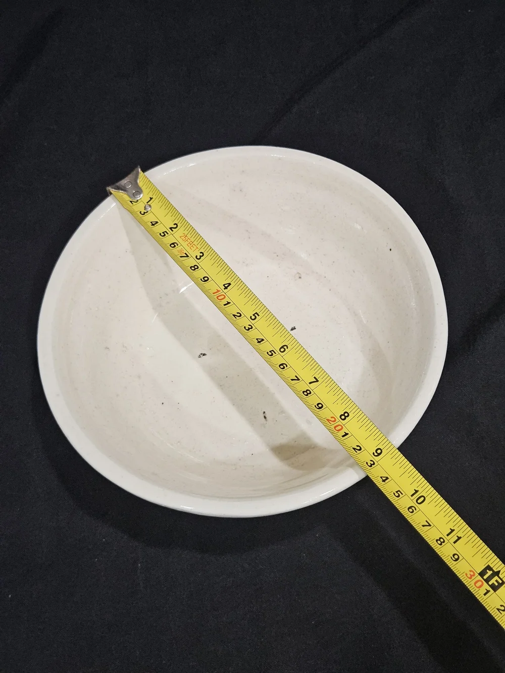 Vintage Stoneware Mixing Bowl Cream Ceramic Flared Rim Ribbed Farmhouse Ringware